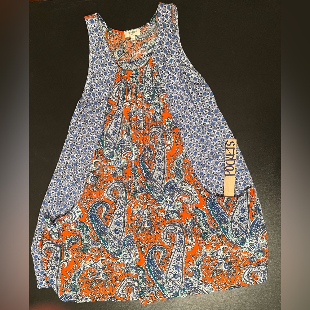 Umgee Blue and Orange Paisley Tank Dress